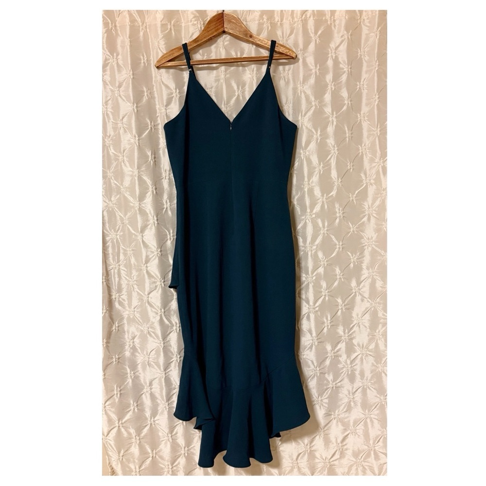 Dress the Population Wendy Sleeveless Ruffle Midi Dress Pine Green High Low - Picture 3 of 10